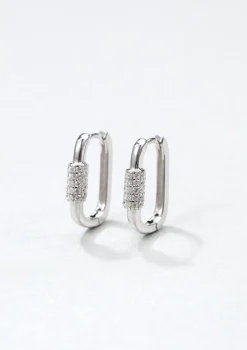Huggie Ohrringe | Hey Happiness Oval Karabiner Huggie Ohrringe Sterlingsilber Silver