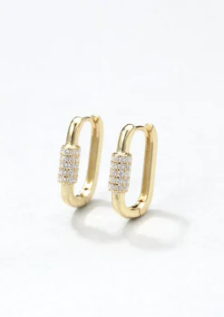 Huggie Ohrringe | Hey Happiness Oval Karabiner Huggie Ohrringe Sterlingsilber in Gold