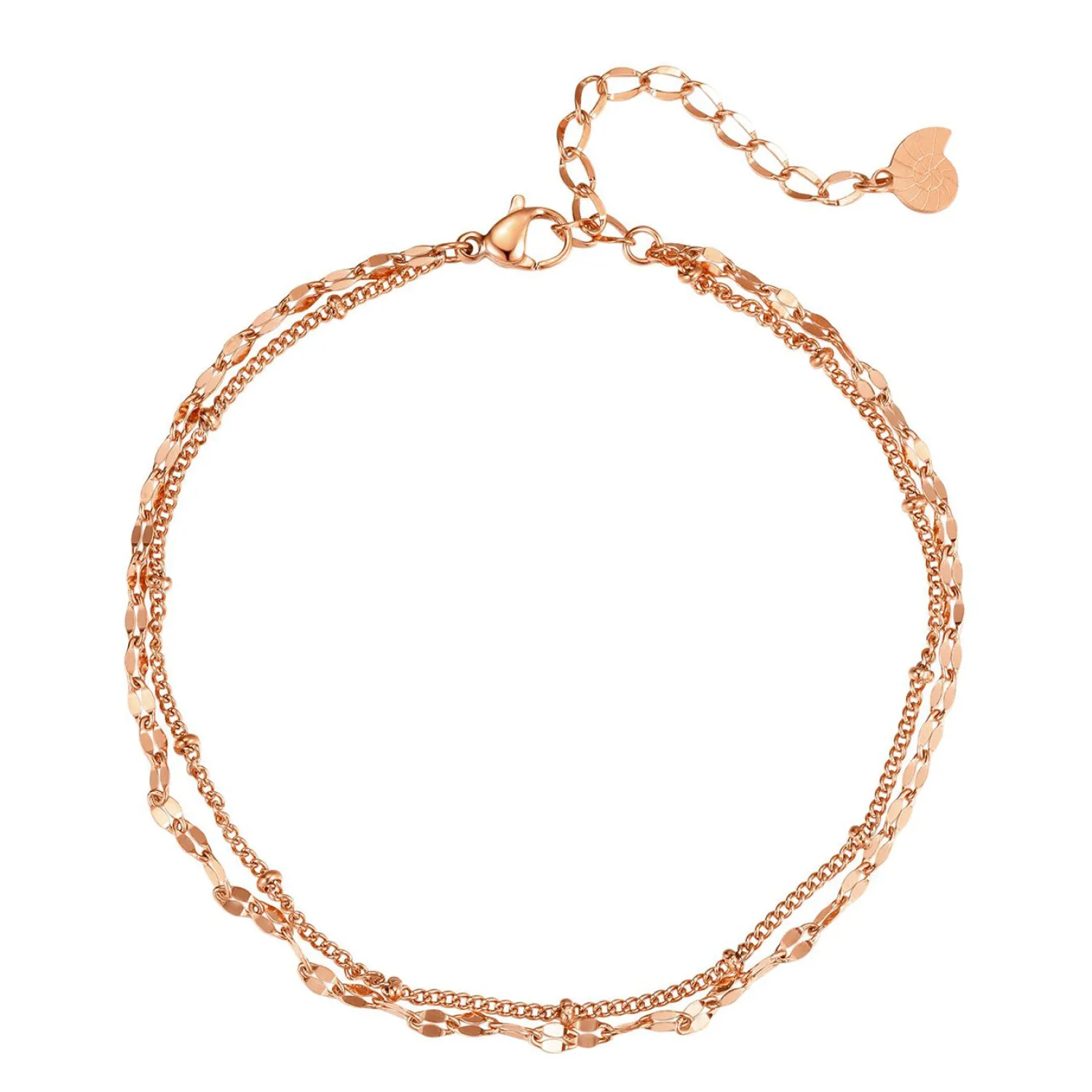 Fußkettchen | Hey Happiness Panzer und Satellite Zweireihige Fußkette Rosegold Rose Gold