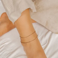 Fußkettchen | Hey Happiness Panzer und Satellite Zweireihige Fußkette Rosegold Rose Gold