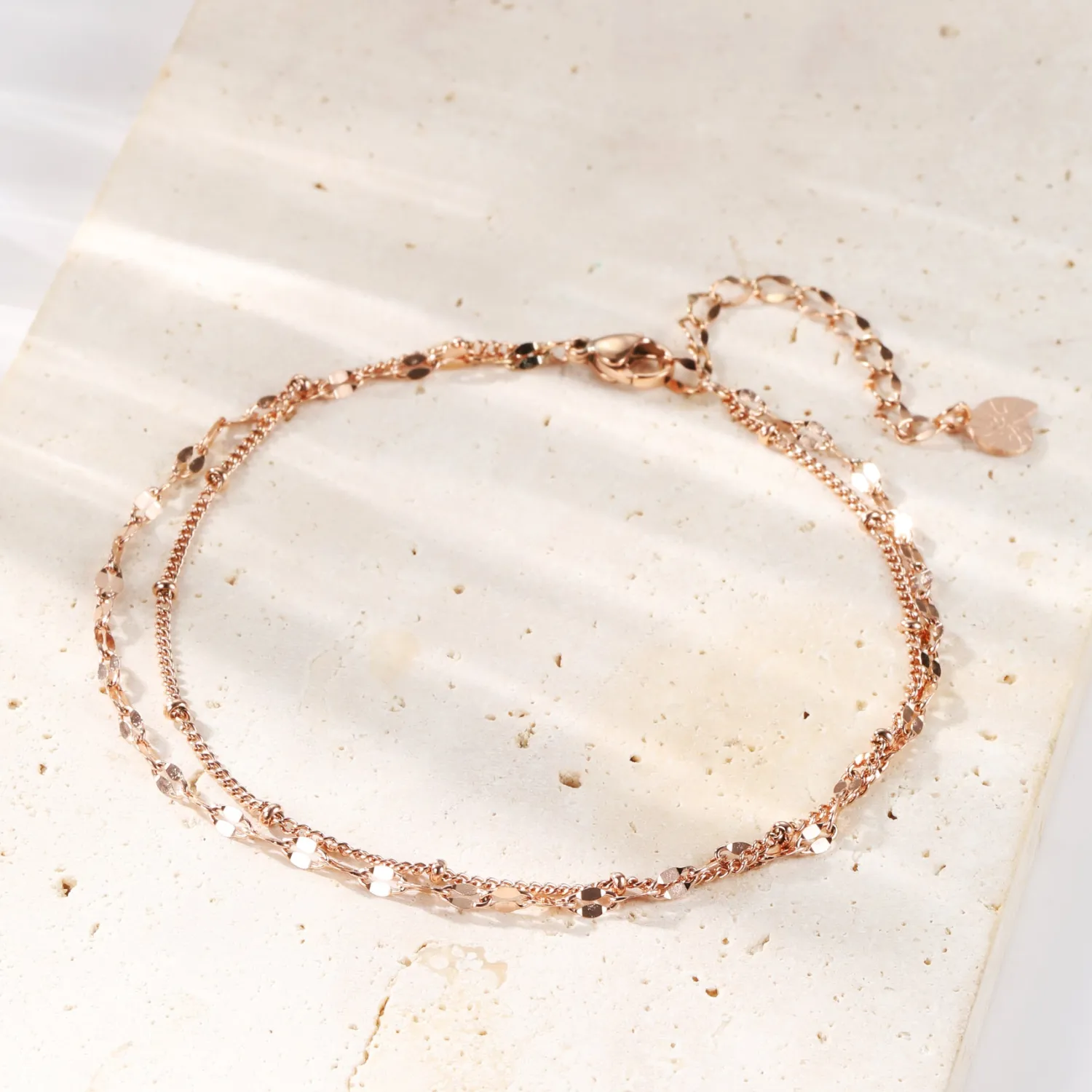 Fußkettchen | Hey Happiness Panzer und Satellite Zweireihige Fußkette Rosegold Rose Gold