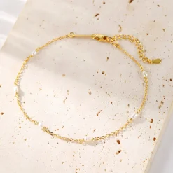 Fußkettchen | Hey Happiness Perlen Fußkette Sterlingsilber Gold