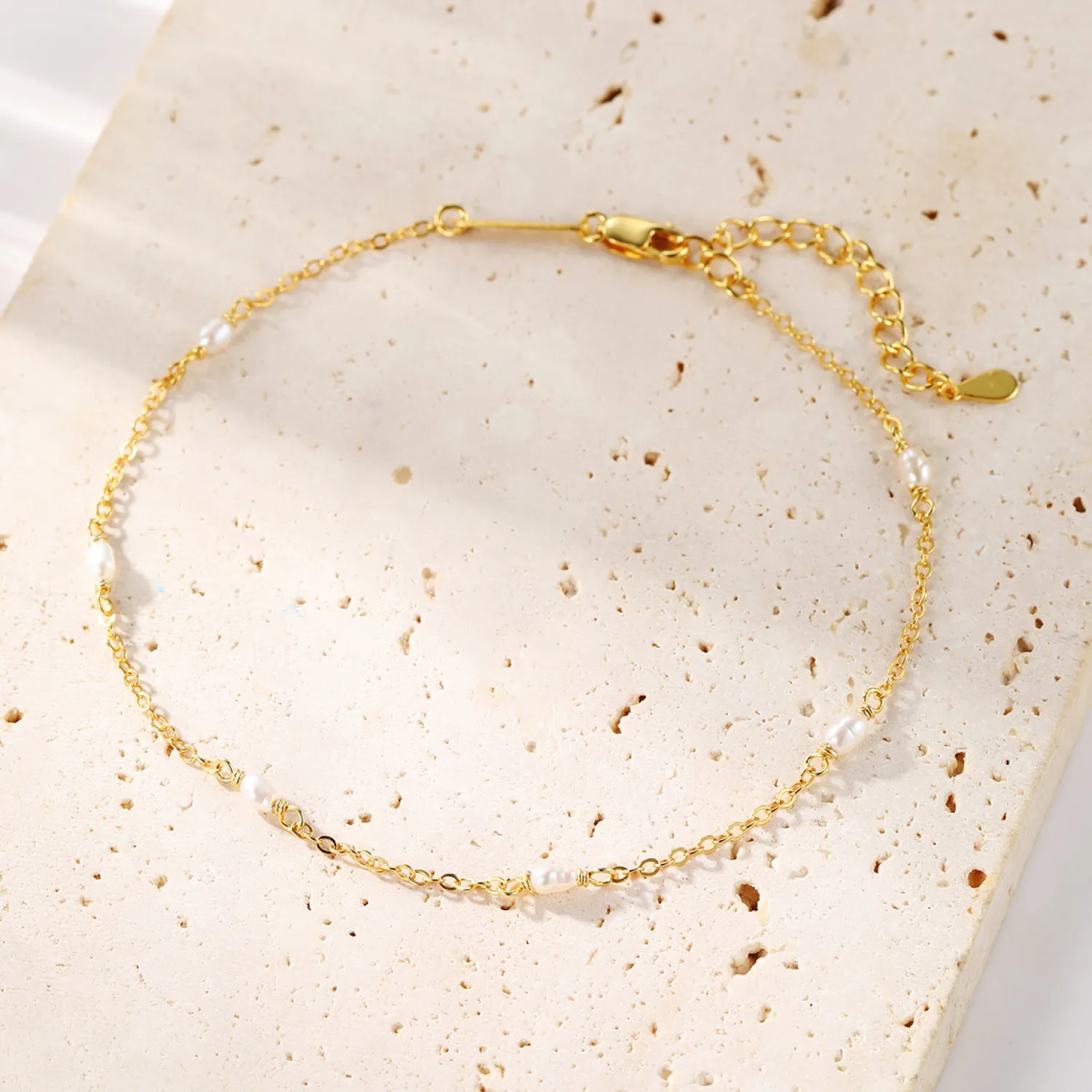 Fußkettchen | Hey Happiness Perlen Fußkette Sterlingsilber Gold