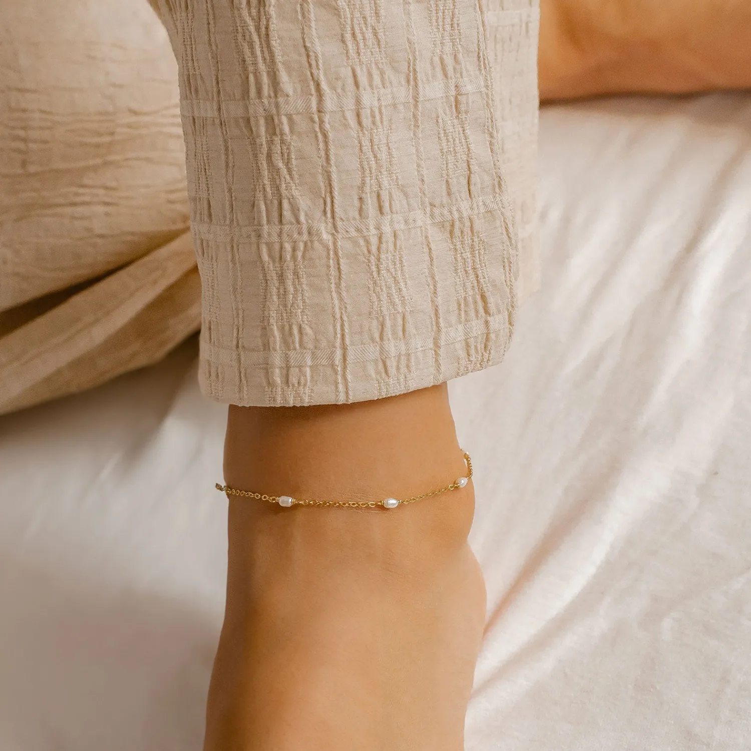 Fußkettchen | Hey Happiness Perlen Fußkette Sterlingsilber Gold