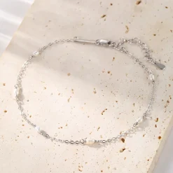 Fußkettchen | Hey Happiness Perlen Fußkette Sterlingsilber Silver