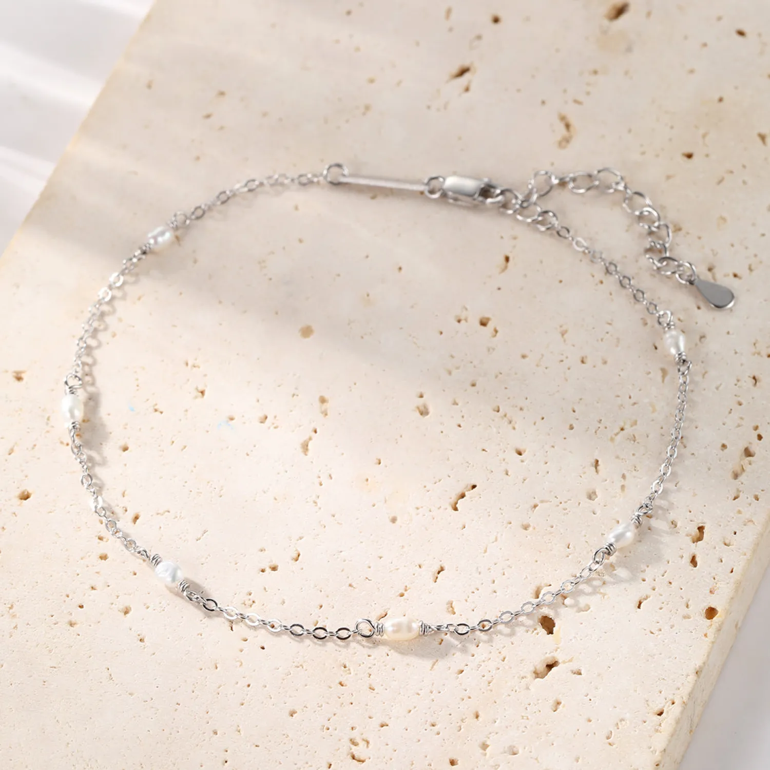 Fußkettchen | Hey Happiness Perlen Fußkette Sterlingsilber Silver