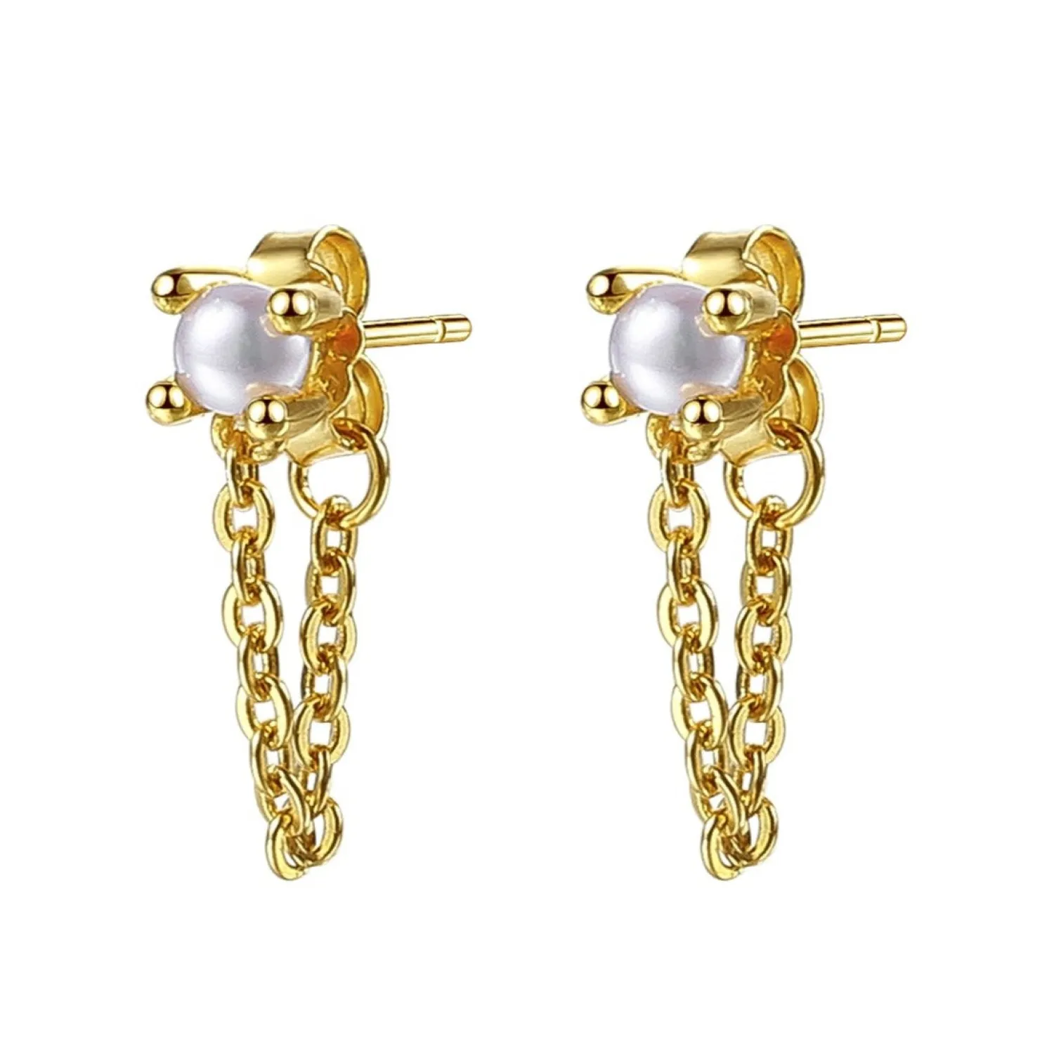 Ohrstecker | Perlenohrringe | Hey Happiness Perlen Ketten-Ohrringe aus Sterlingsilber in Gold