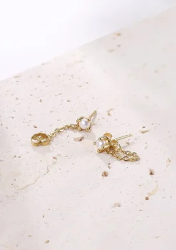 Ohrstecker | Perlenohrringe | Hey Happiness Perlen Ketten-Ohrringe aus Sterlingsilber in Gold
