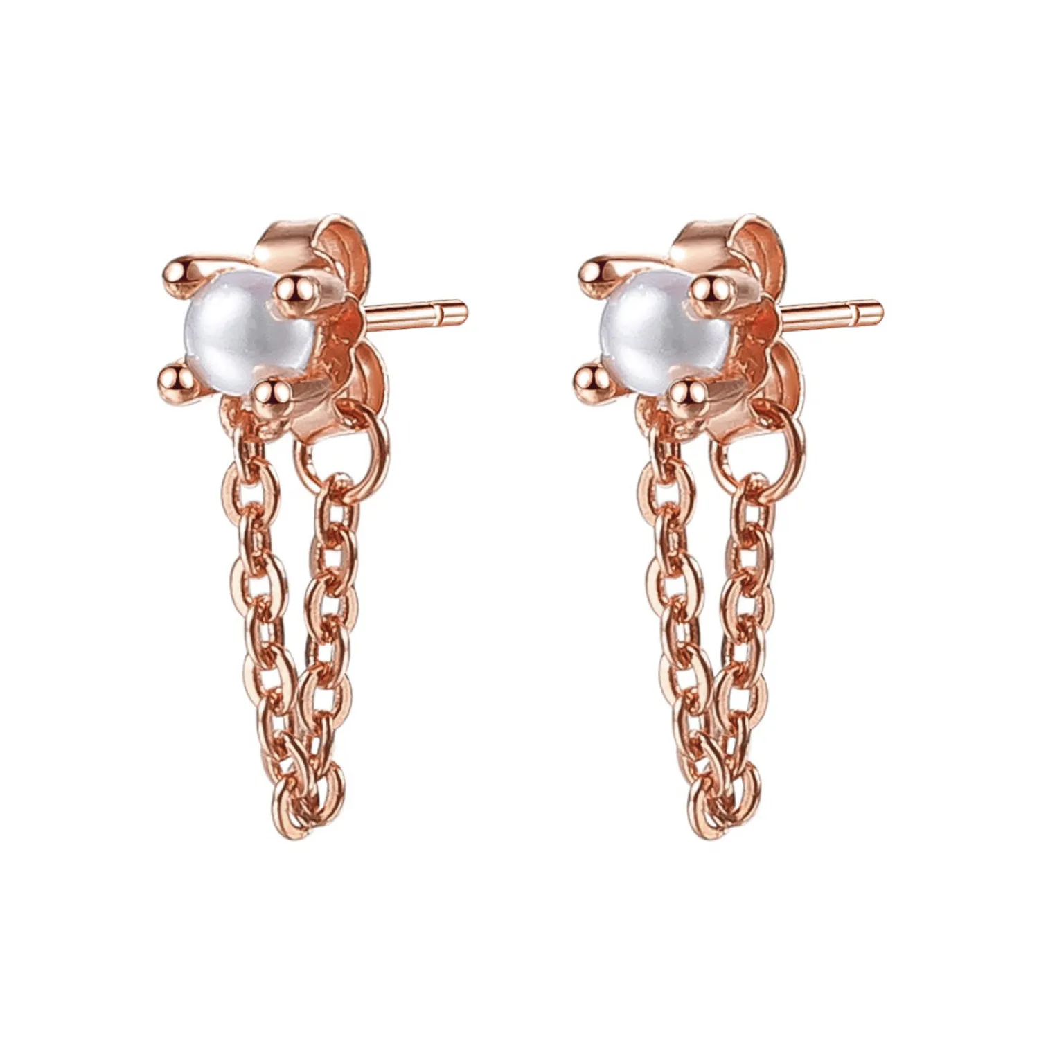 Ohrstecker | Perlenohrringe | Hey Happiness Perlen Ketten-Ohrringe aus Sterlingsilber in Gold