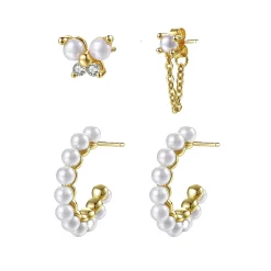 Earring Stack Sets | Hey Happiness Perlen Ohrringe Set aus Sterlingsilber in Gold