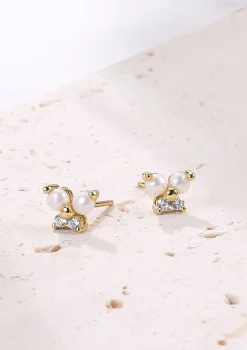 Ohrstecker | Perlenohrringe | Hey Happiness Perlen Schmetterling Ohrstecker aus Sterlingsilber in Gold
