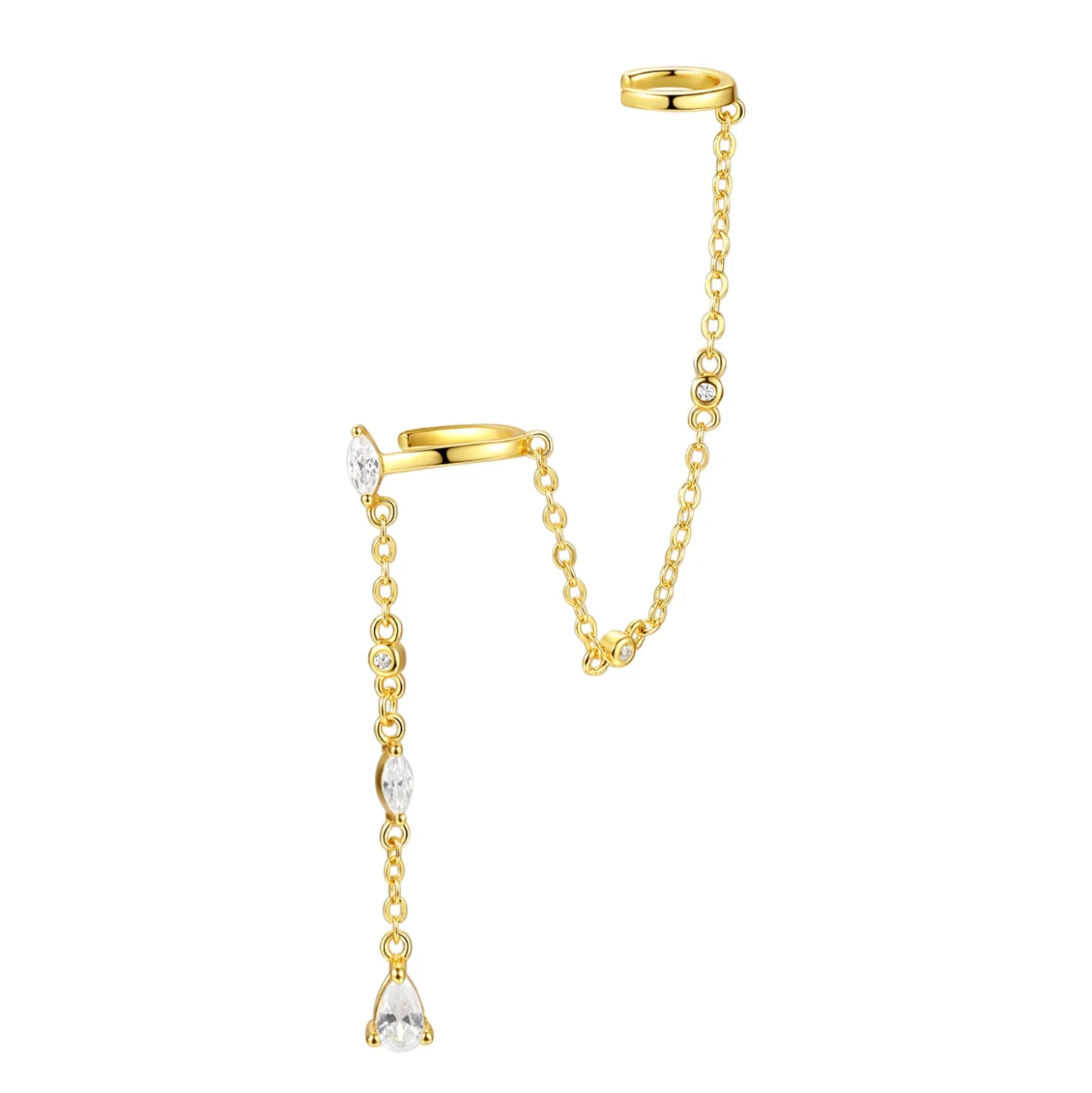 Ohrstecker | Hey Happiness Radiant Doppel Ear Cuff Ohrring mit Kette Sterlingsilber Gold