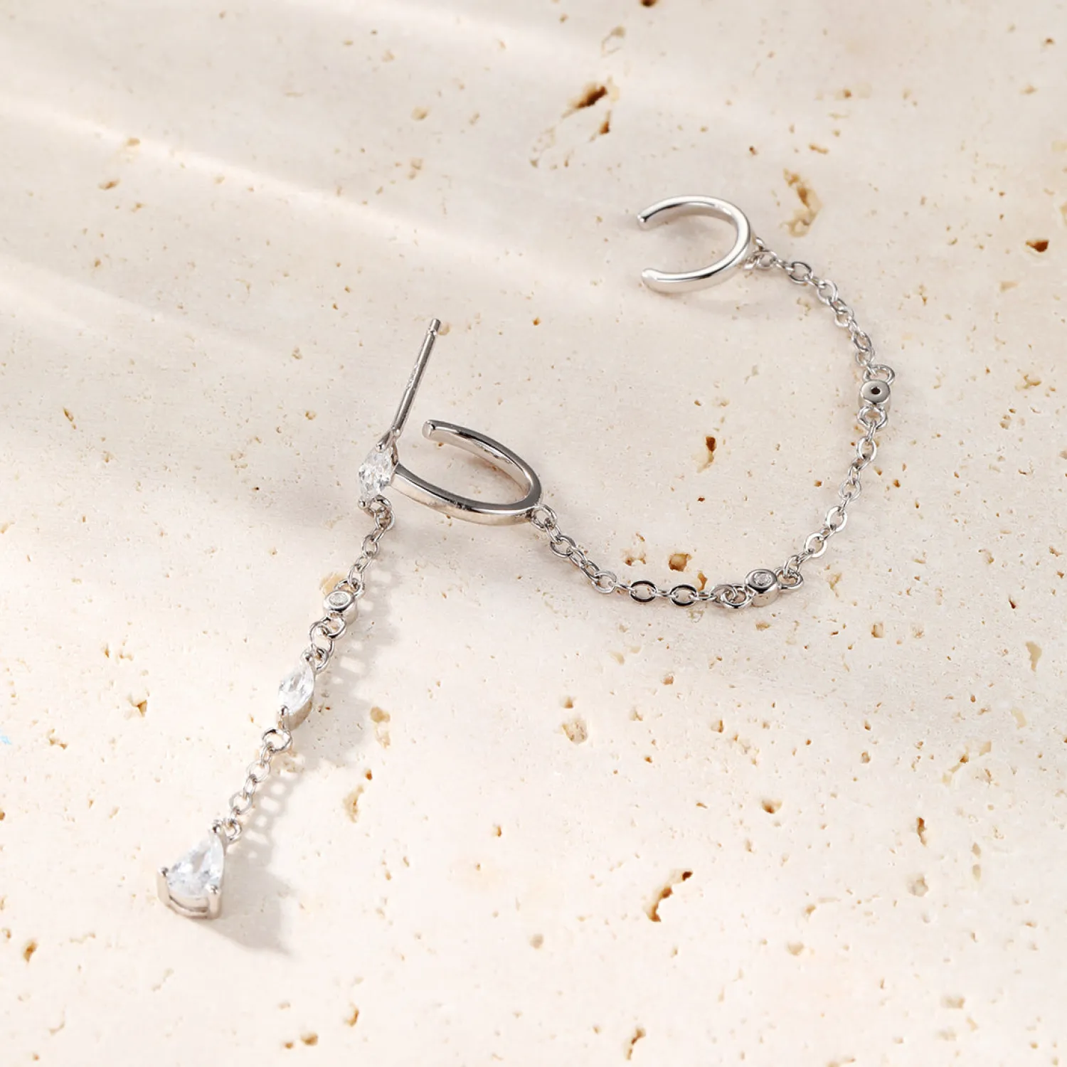 Ohrstecker | Hey Happiness Radiant Doppel Ear Cuff Ohrring mit Kette Sterlingsilber Gold