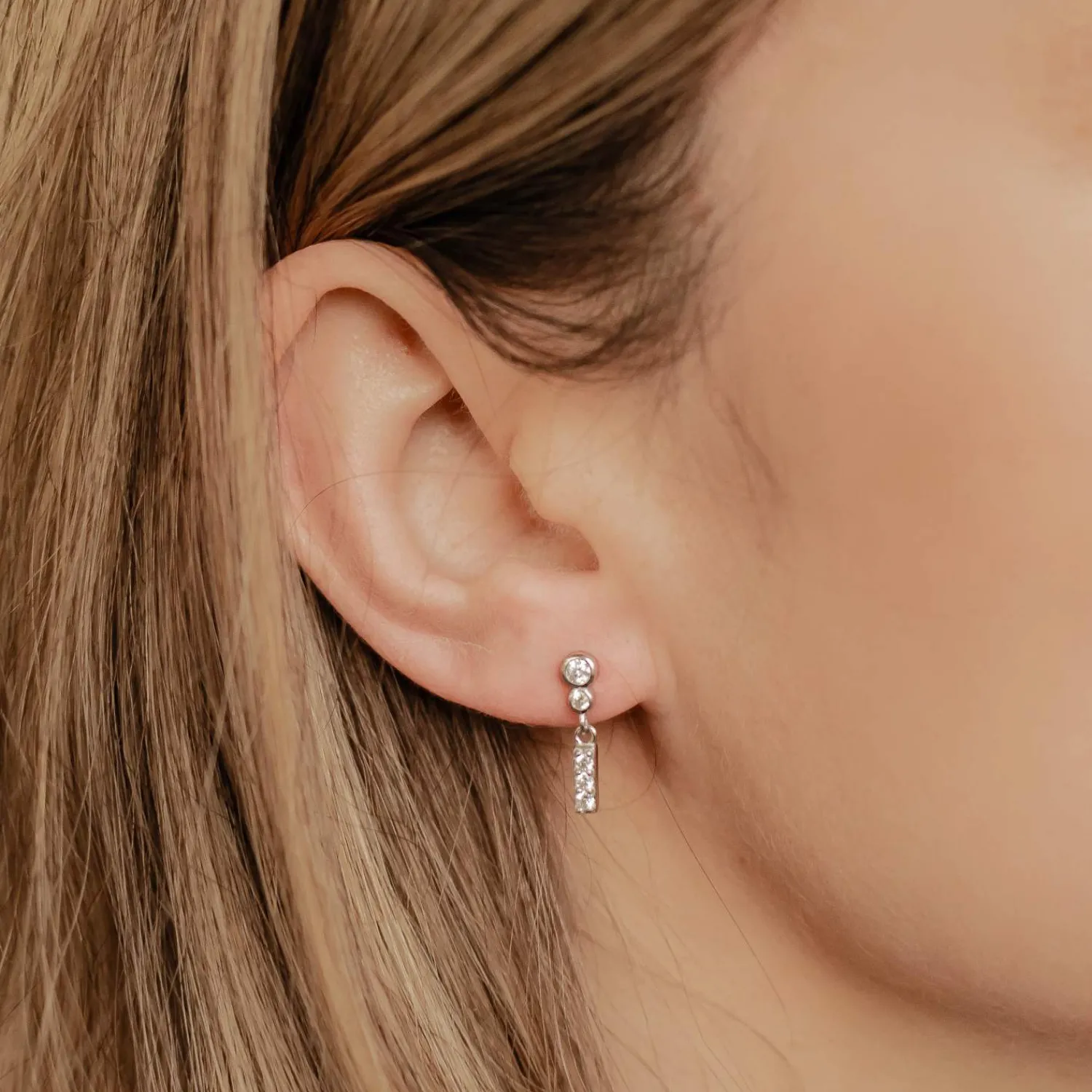Ohrstecker | Hey Happiness Runde Ohrstecker Hängend mit Stab Sterlingsilber