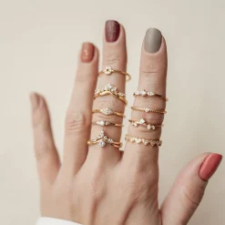 Schlichte Ringe | Hey Happiness Schlanker Ring Diamant-Optik Sterlingsilber in Gold