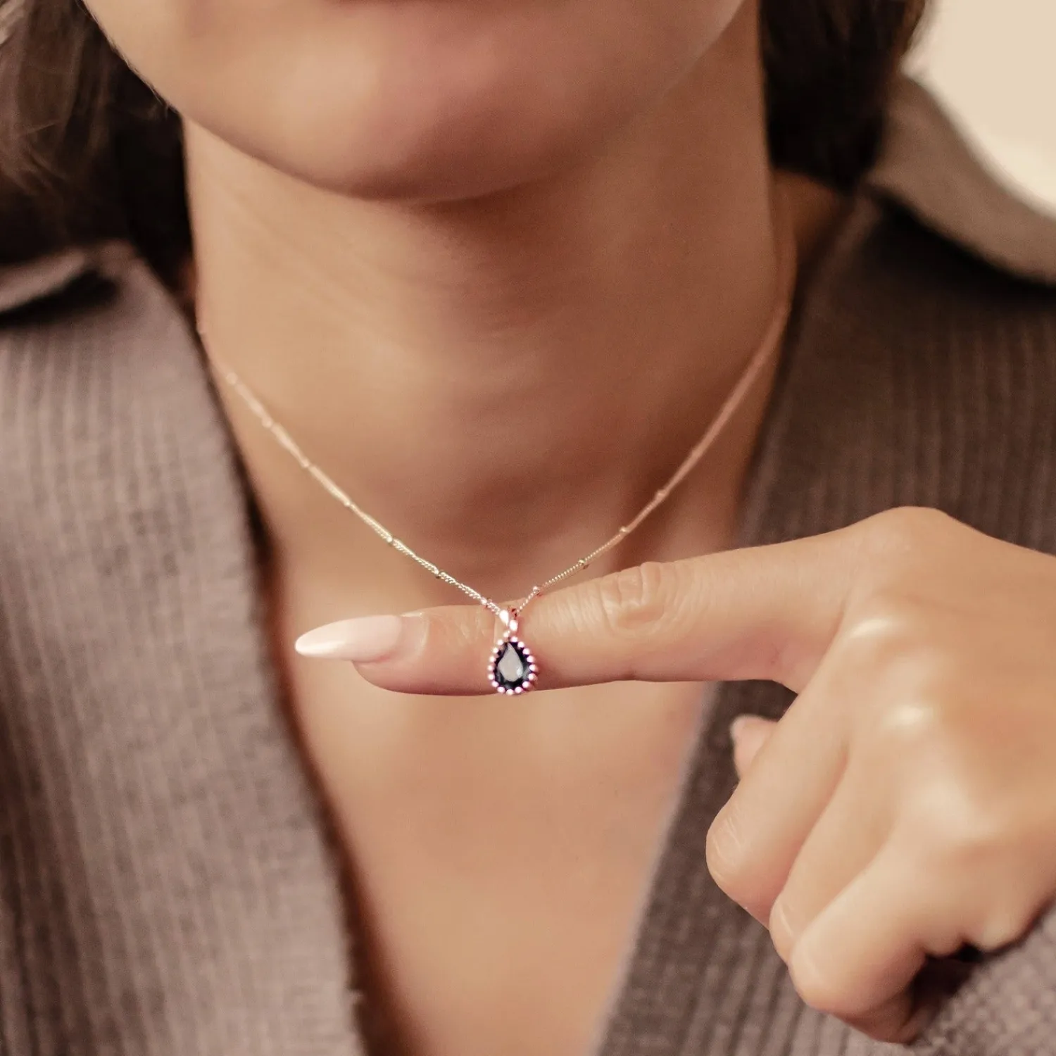 Filigrane Ketten | Hey Happiness September Saphir Geburtsstein Halskette Sterlingsilber
