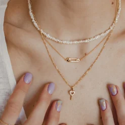 Filigrane Ketten | Hey Happiness Sicherheitsnadel Kette Sterlingsilber in Gold