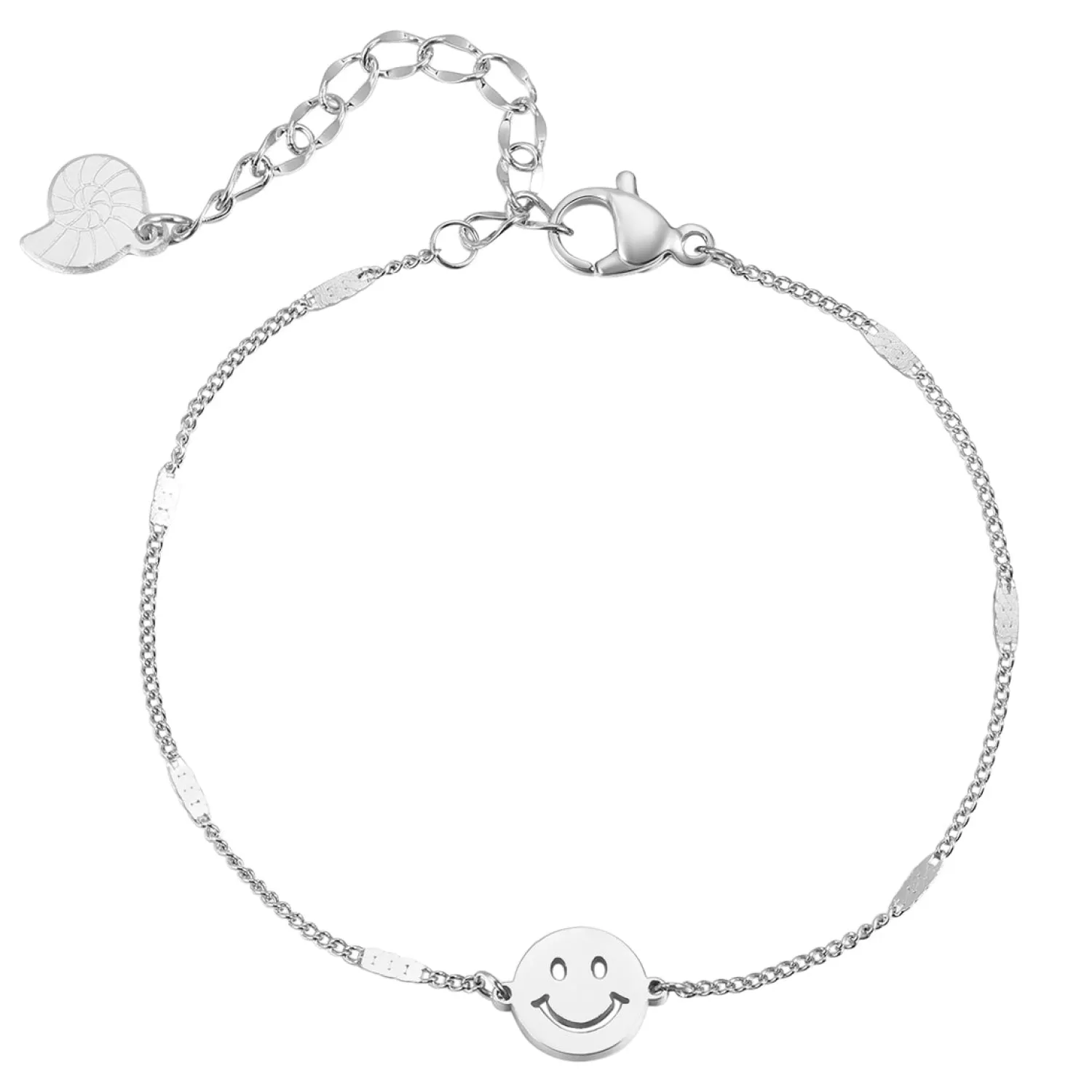 Charm Armbänder | Hey Happiness Smiley Gesicht Anhänger Armband in Silber Silver