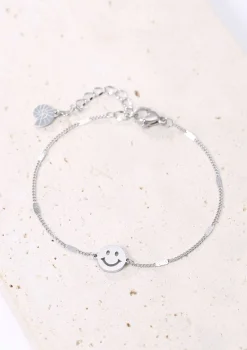 Charm Armbänder | Hey Happiness Smiley Gesicht Anhänger Armband in Silber Silver