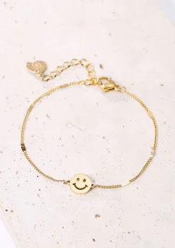 Charm Armbänder | Hey Happiness Smiley Gesicht Anhänger Armband in Gold