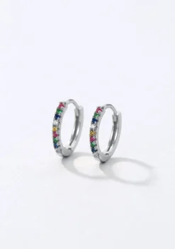Huggie Ohrringe | Hey Happiness Sterlingsilber Huggies mit Bunten Strasssteinen Silver