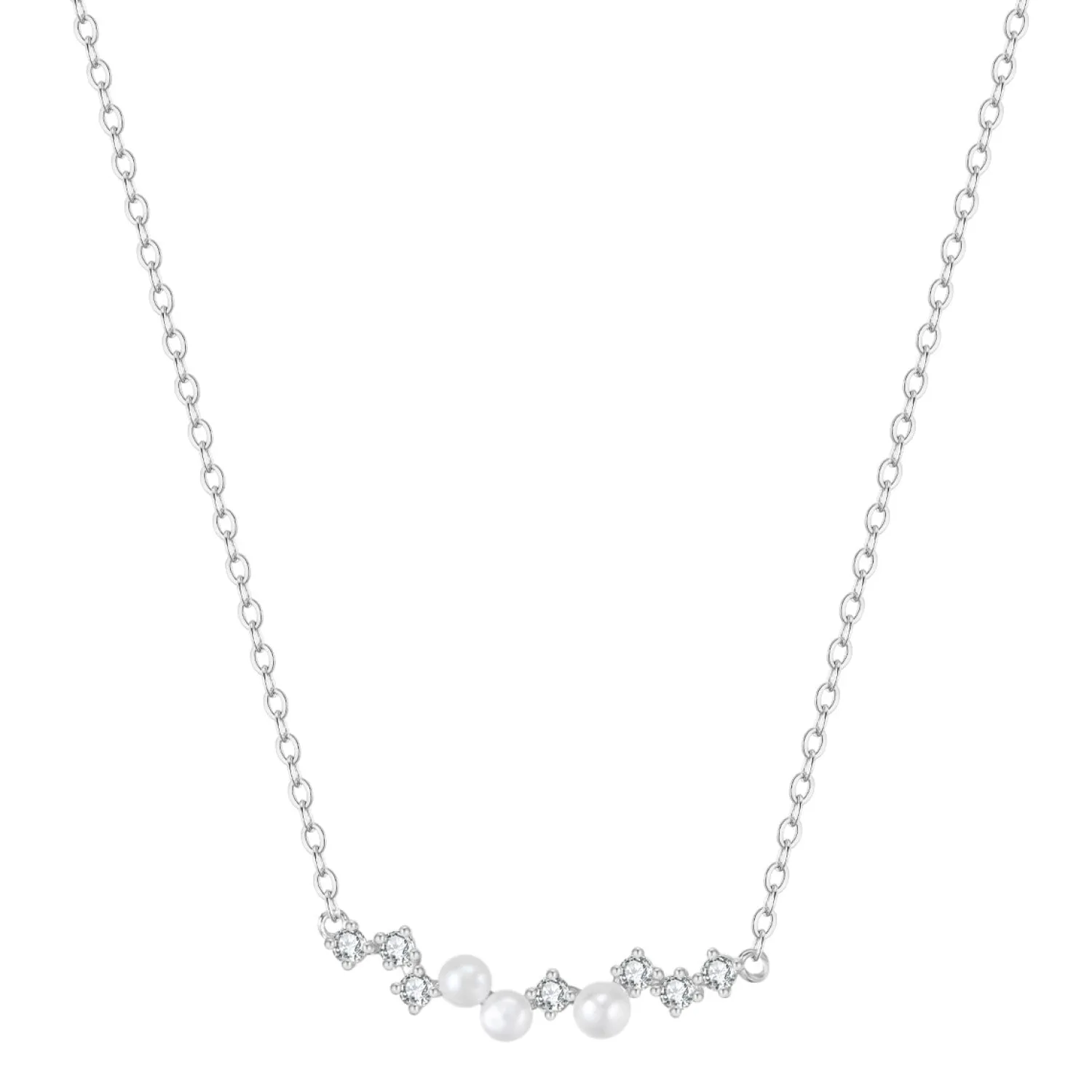 Perlenketten | Filigrane Ketten | Hey Happiness Sterlingsilber Kette mit Perlen und Zirkonia