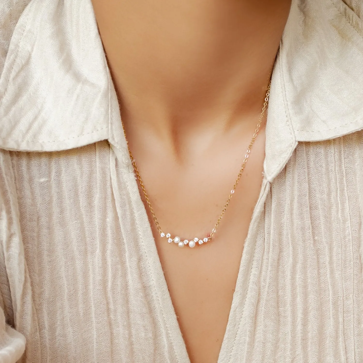 Perlenketten | Filigrane Ketten | Hey Happiness Sterlingsilber Kette mit Perlen und Zirkonia