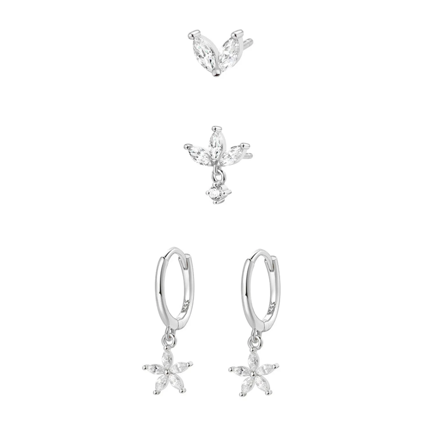 Earring Stack Sets | Hey Happiness Sterlingsilber Ohrringe Blumen Set Silver