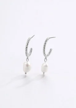 Perlenohrringe | Creolen | Hey Happiness Sterlingsilber Verdrehte Creolen mit Anhänger Perle Silver