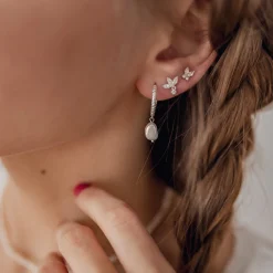 Perlenohrringe | Creolen | Hey Happiness Sterlingsilber Verdrehte Creolen mit Anhänger Perle Silver