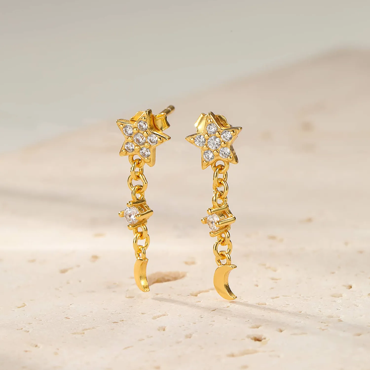 Ohrstecker | Hey Happiness Stern- und Mond Tropfen-Ohrstecker aus Sterlingsilber