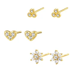 Earring Stack Sets | Hey Happiness Trio Ohrstecker Set Sterlingsilber
