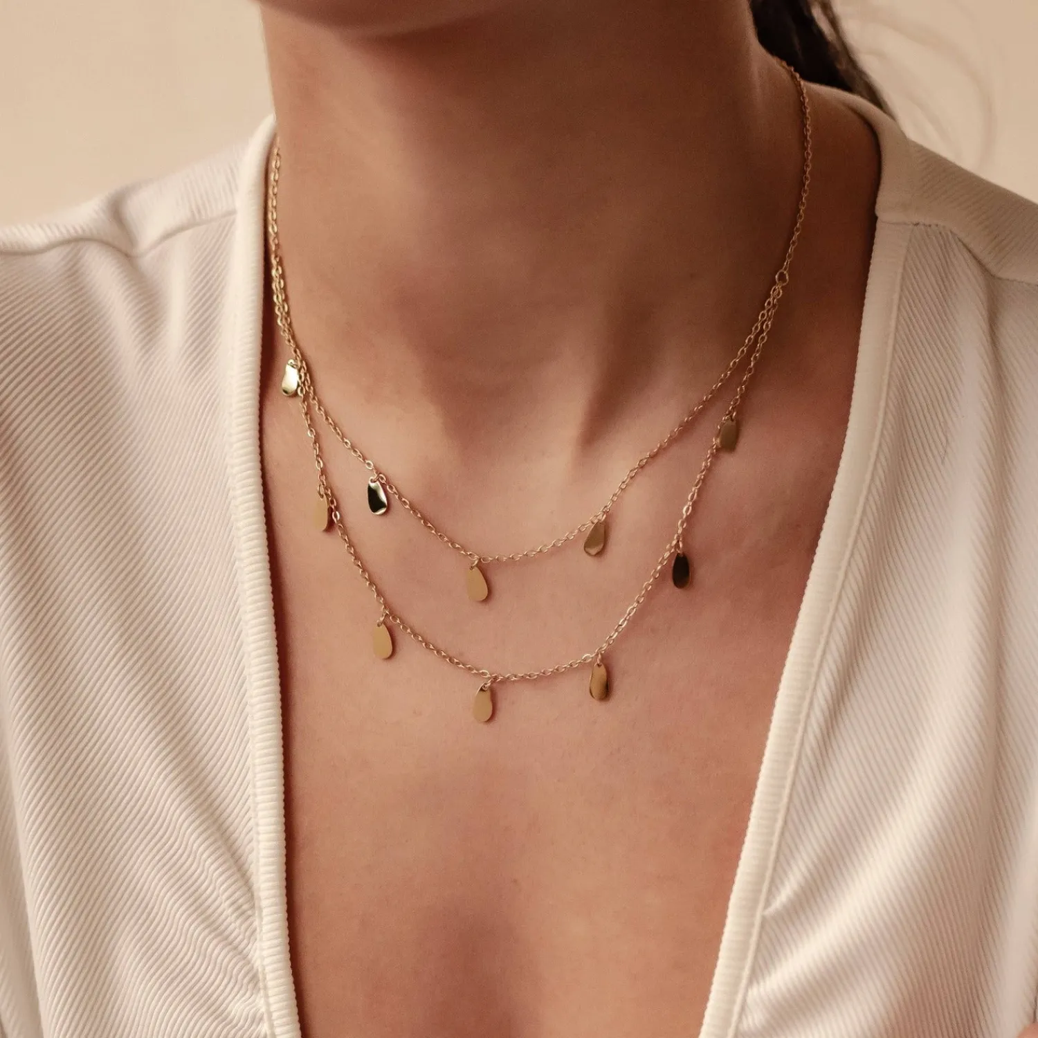 Filigrane Ketten | Hey Happiness Tropfen Charm Layered Halskette Wasserfest