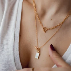 Perlenketten | Filigrane Ketten | Hey Happiness Viereck Anhänger Kette mit Knebelverschluss in Gold