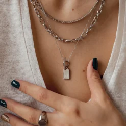 Perlenketten | Filigrane Ketten | Hey Happiness Viereck Anhänger Kette mit Knebelverschluss in Silber Silver
