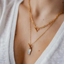 Perlenketten | Filigrane Ketten | Hey Happiness Viereck Anhänger Kette mit Knebelverschluss in Gold