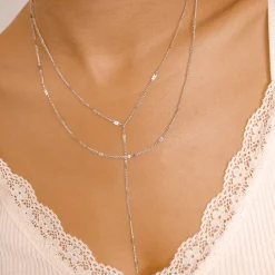 Lariat Necklaces | Filigrane Ketten | Hey Happiness Y Kette Mehrreihig Silberfarbe Silver