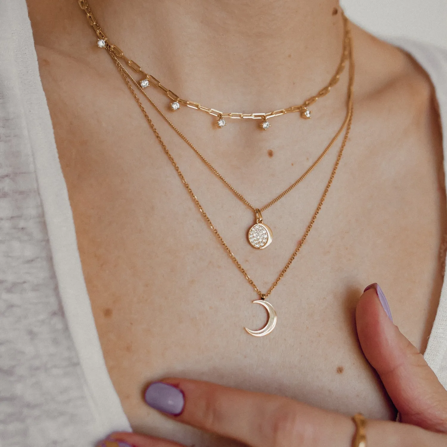 Filigrane Ketten | Hey Happiness Zirkonia Mond Anhänger Kette Sterlingsilber in Gold