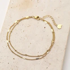 Fußkettchen | Hey Happiness Zweireihige Fußkette in Gold