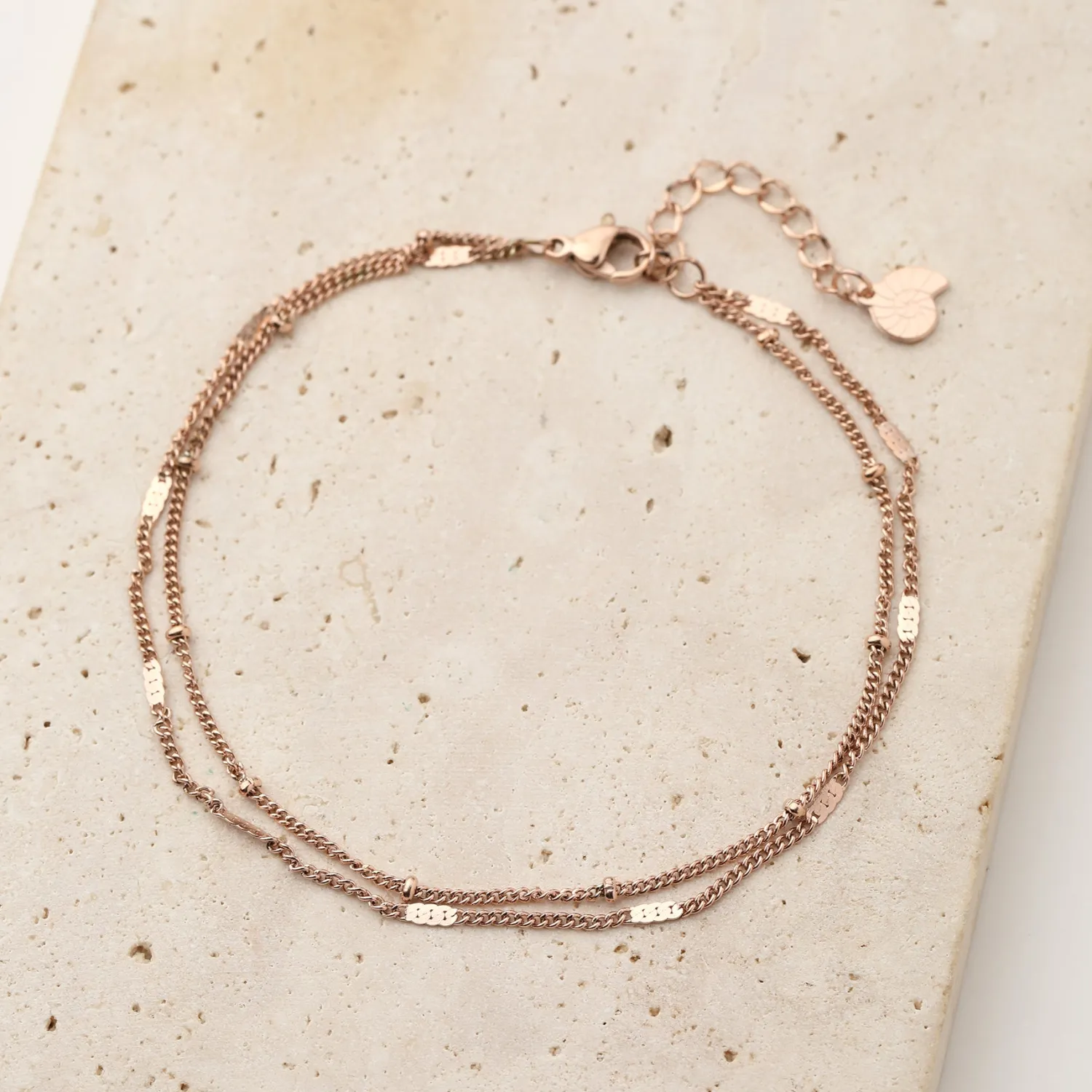 Fußkettchen | Hey Happiness Zweireihige Fußkette in Rosegold Rose Gold
