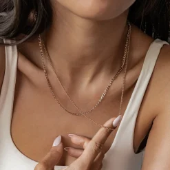 Filigrane Ketten | Hey Happiness Zweireihige Kette mit Grobglied- und Paperclip-Kette Wasserfest
