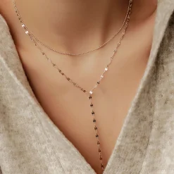 Lariat Necklaces | Filigrane Ketten | Hey Happiness Zweireihige Kugel- und Rolokette Y Form