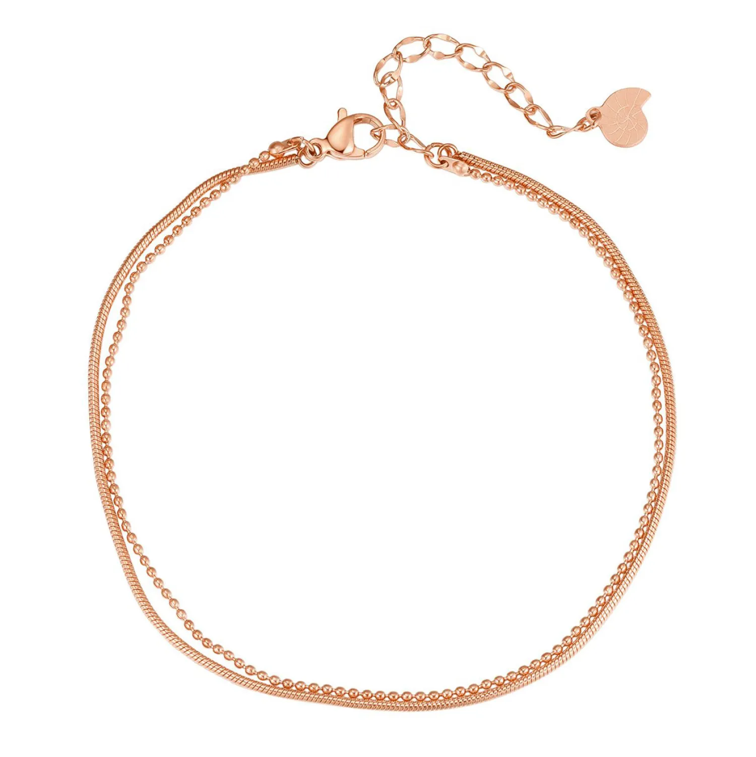 Fußkettchen | Hey Happiness Zweireihiges Kugel und Schlangen-Fußkettchen Rosegold Rose Gold