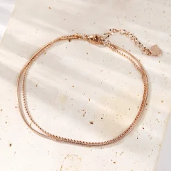 Fußkettchen | Hey Happiness Zweireihiges Kugel und Schlangen-Fußkettchen Rosegold Rose Gold